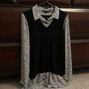 Adrianna Papell Black and White Animal Print Blouse